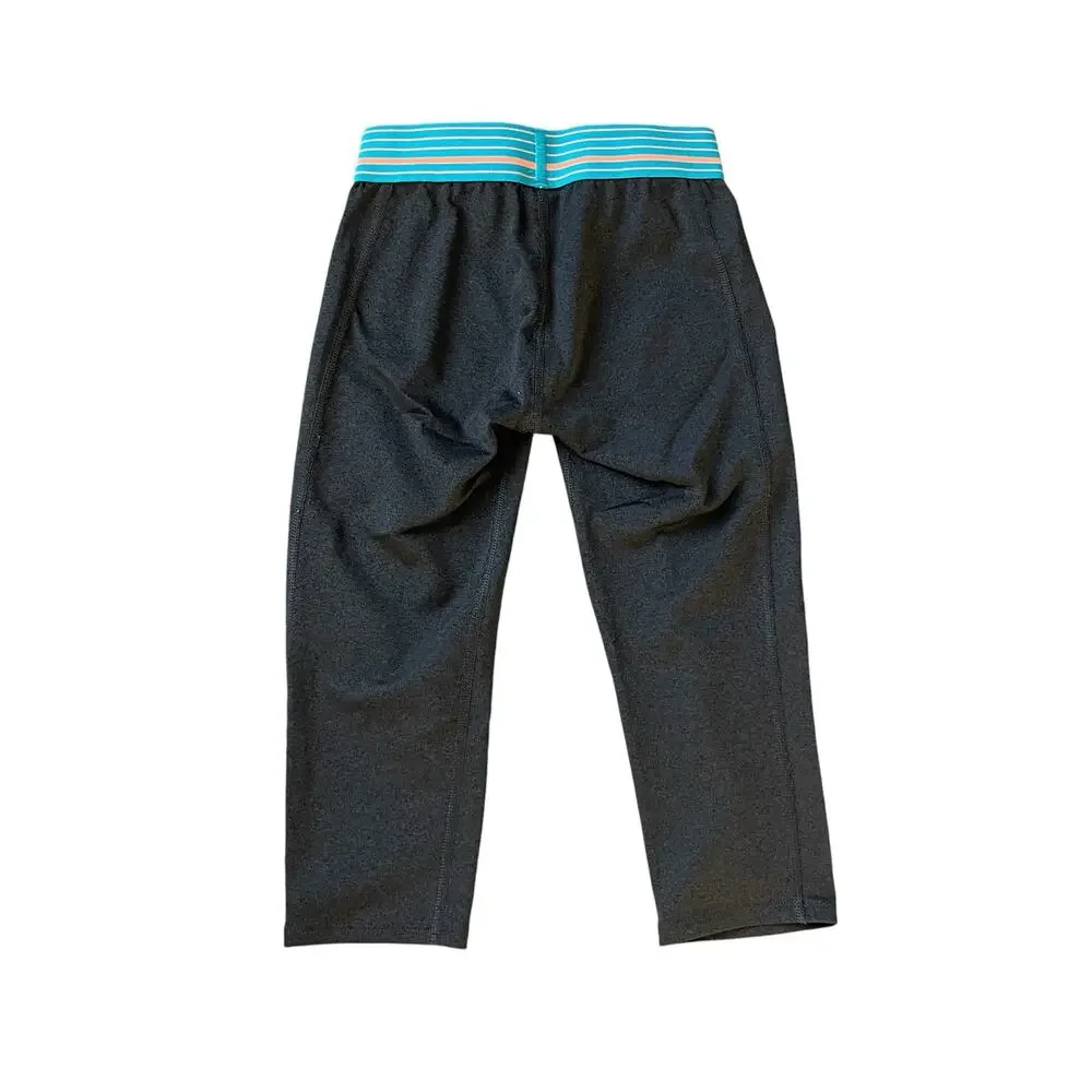 Girls Under Armour Gray Capri Athletic Leggings Turquoise Neon Orange Trim Waist